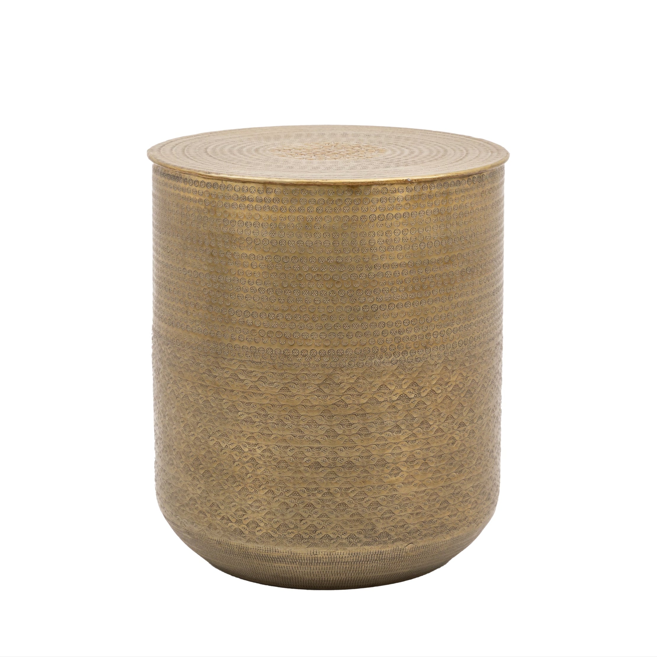 Ayesha Hammered Gold Drum Round Side Table